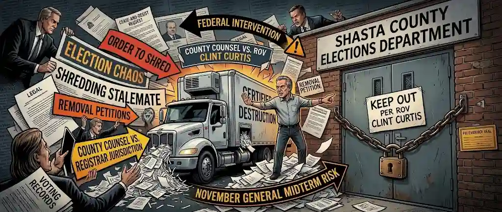 High-Stakes Shredding Standoff: Shasta County Counsel and Elections Chief Clint Curtis Clash as Weekend Destruction of 2024 Ballots Proceeds